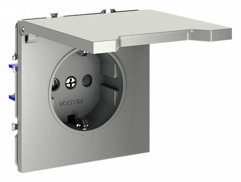 Розетка с заземлением и со шторкой, без рамки с крышкой Voltum S70 VLS040305