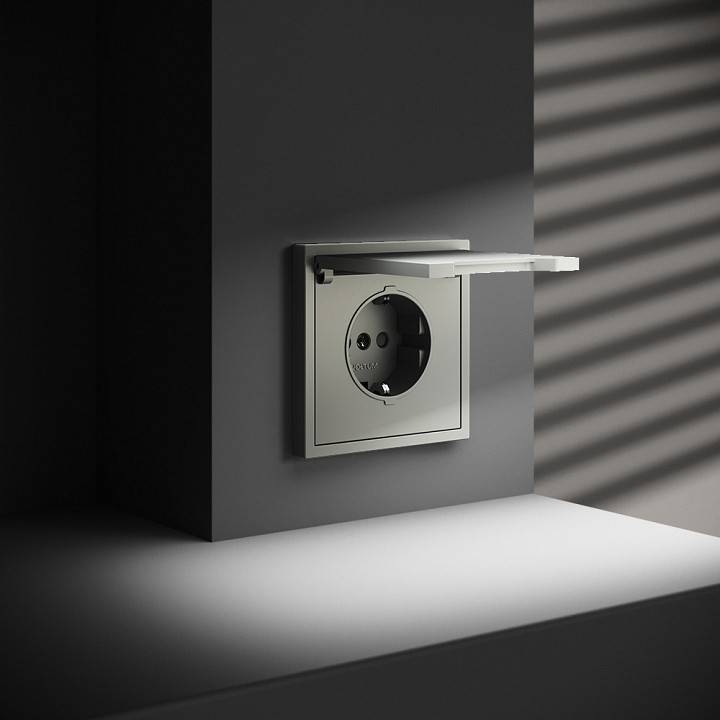 Розетка с заземлением и со шторкой, без рамки с крышкой Voltum S70 VLS040305