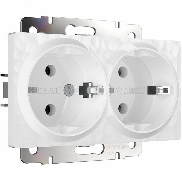Розетка двойная с заземлением без рамки Werkel Hammer белая W1272001