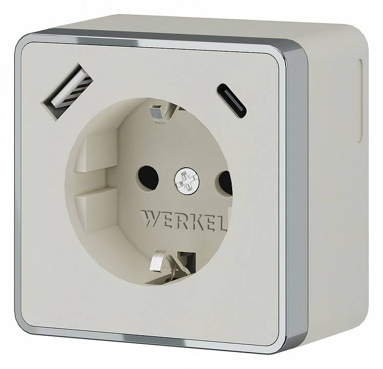 Розетка с заземлением и с шторками и USB Werkel Gallant слоновая кость W5071703