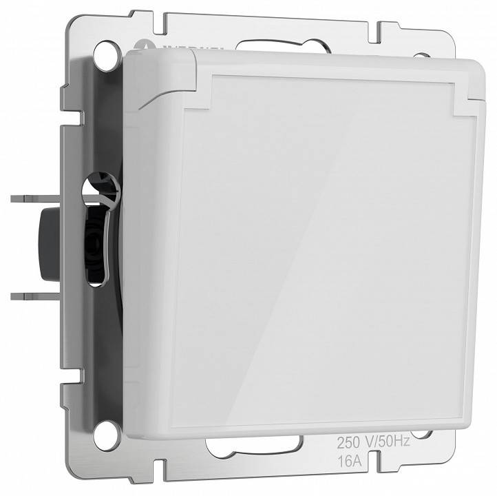 Розетка влагозащищенная с заземлением и с шторками, без рамки с крышкой Werkel Белый акрил W1171241