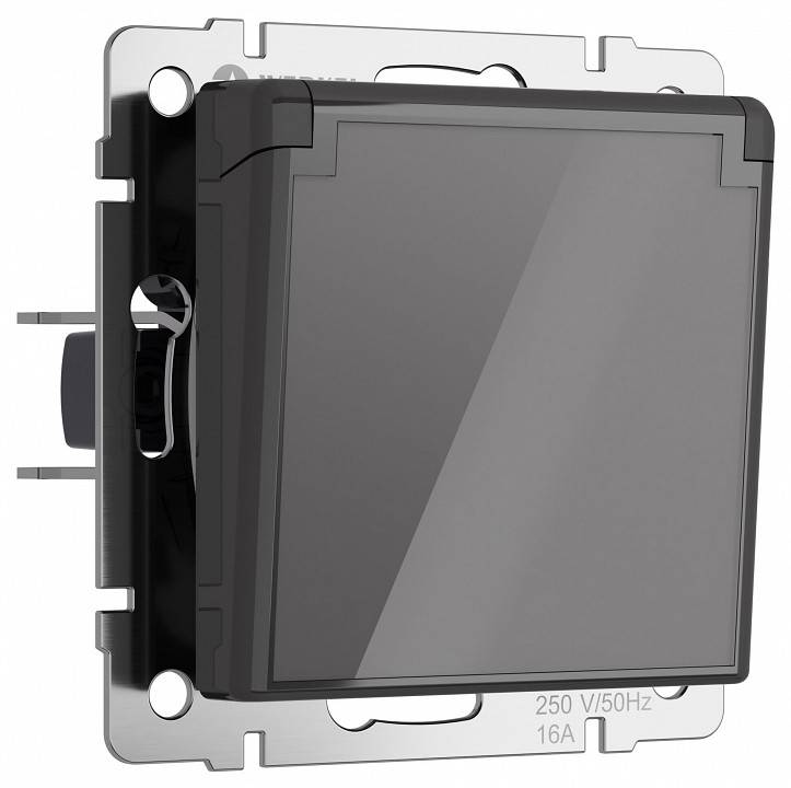 Розетка влагозащищенная с заземлением и с шторками, без рамки с крышкой Werkel Графит акрил W1171244