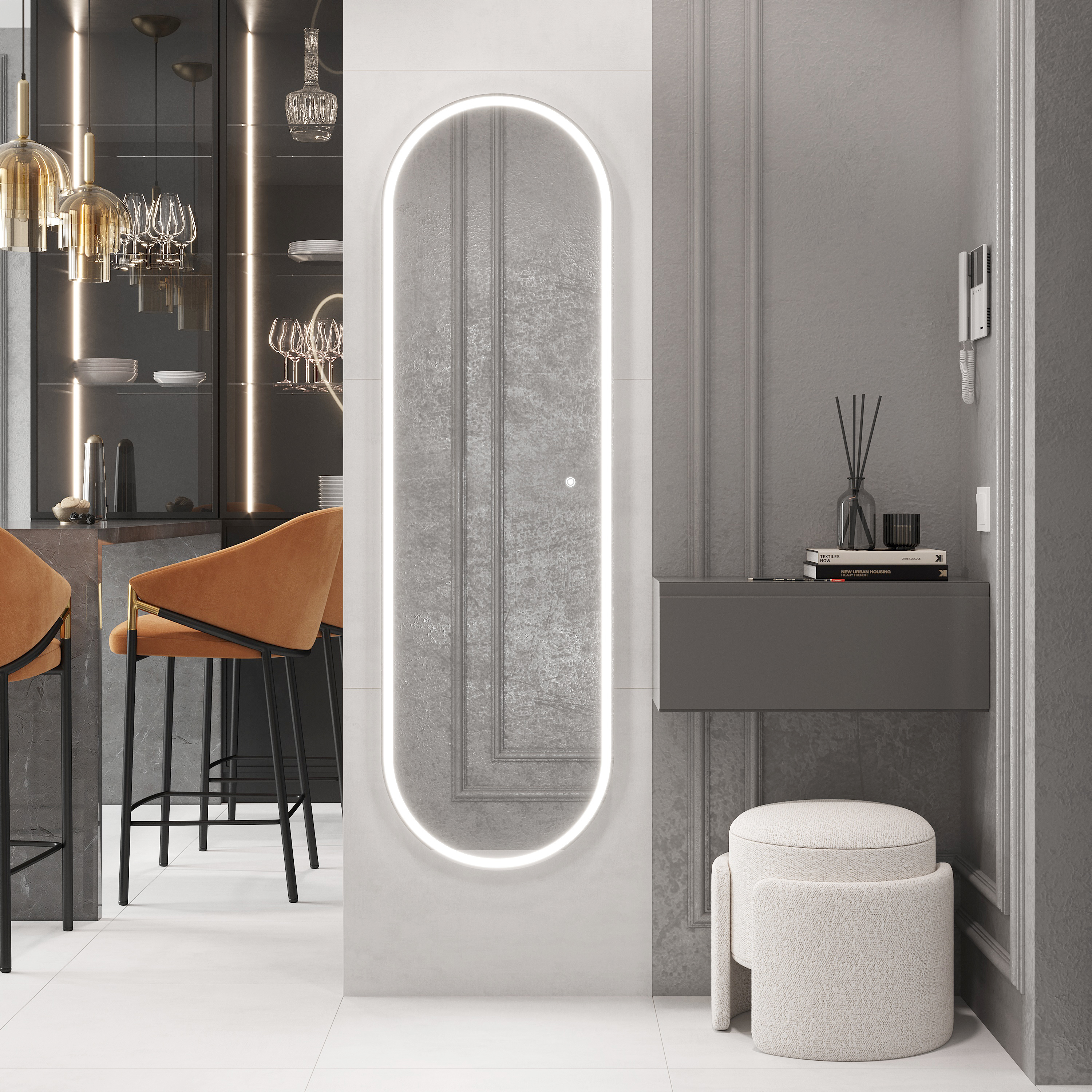 Зеркало овальное Laparet Modus 45x150 см с подсветкой и диммером mod. Arca.45*150