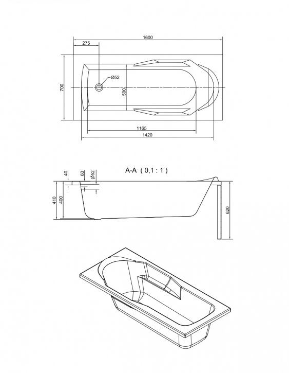 Ванна акриловая прямоугольная Cersanit SANTANA 160x70 см 63324