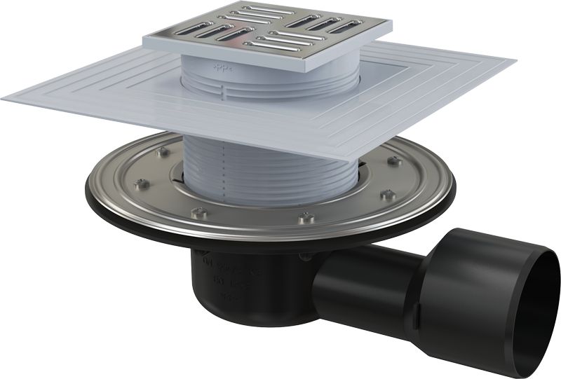 Трап для душа AlcaPlast 105x105/50/75 мм боковой выпуск решетка нержавеющая сталь APV3344