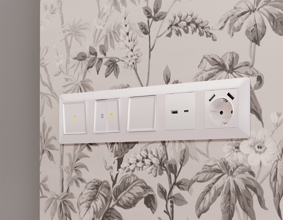 Накладка для розетки с заземлением и со шторками и 2хUSB type A Ambrella Volt Quant AP2090