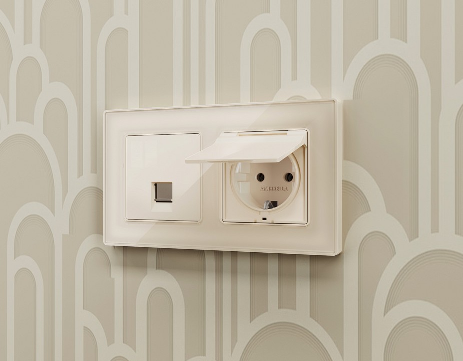 Розетка Ethernet RJ-45 и со шторками, без рамки Ambrella Volt ALFA MA312005