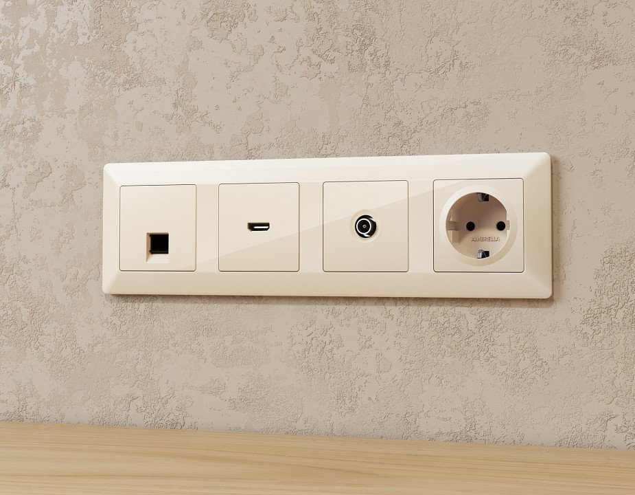 Розетка Ethernet RJ-45 и со шторками, без рамки Ambrella Volt ALFA MA312005