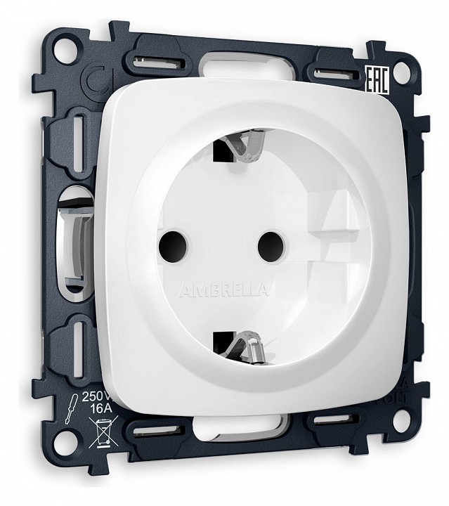 Розетка с заземлением и со шторкой, без рамки Ambrella Volt Quant MO127010