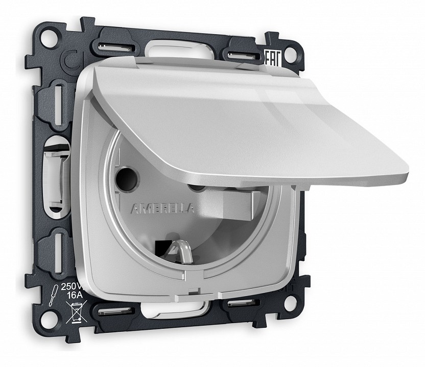 Розетка влагозащищенная с заземлением и со шторкой, без рамки с крышкой Ambrella Volt Quant MO408010