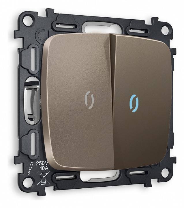 Выключатель проходной двухклавишный с подсветкой без рамки Ambrella Volt Quant MO634040