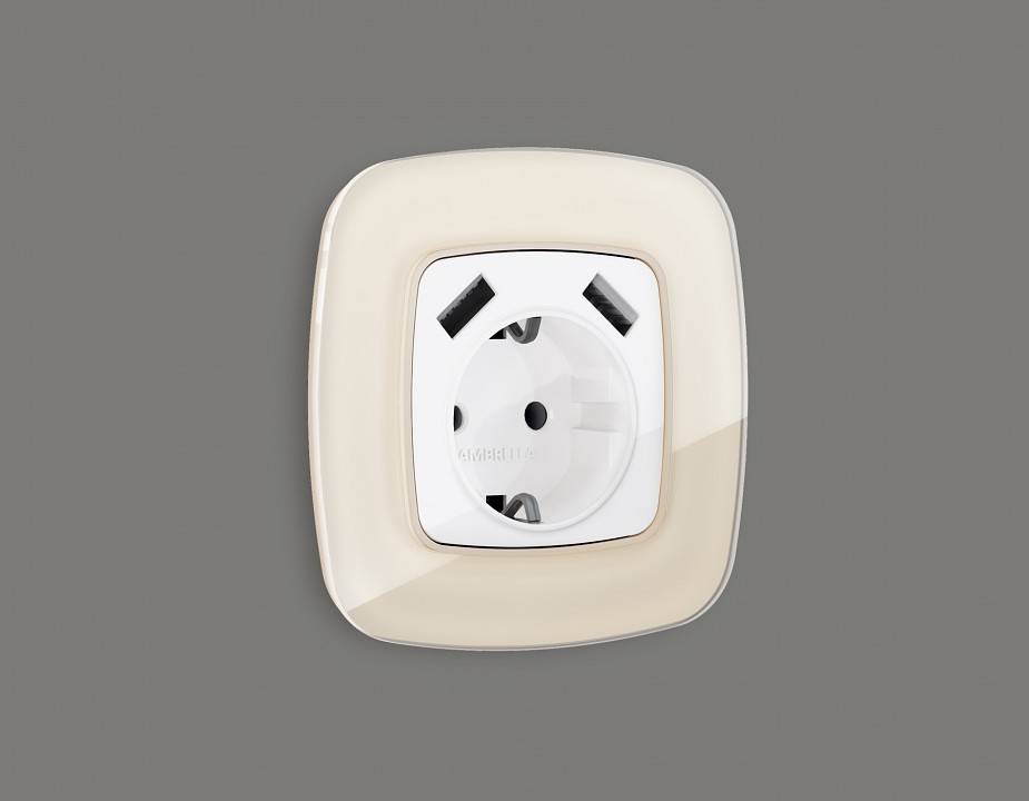 Накладка для розетки с заземлением и со шторками и 2хUSB type A Ambrella Volt Quant OP1090