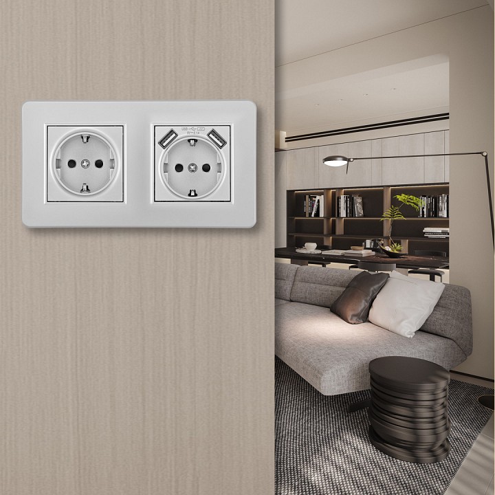 Розетка с заземлением и со шторкой и 2хUSB Arte Milano SET16-2 SET16-2-47-1-40-1 silver