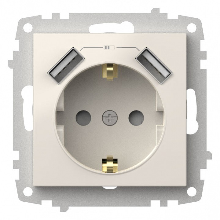 Розетка с заземлением и со шторкой и 2хUSB type A, без рамки Elbi Eleсtriс Zena Vega 609-010200-317