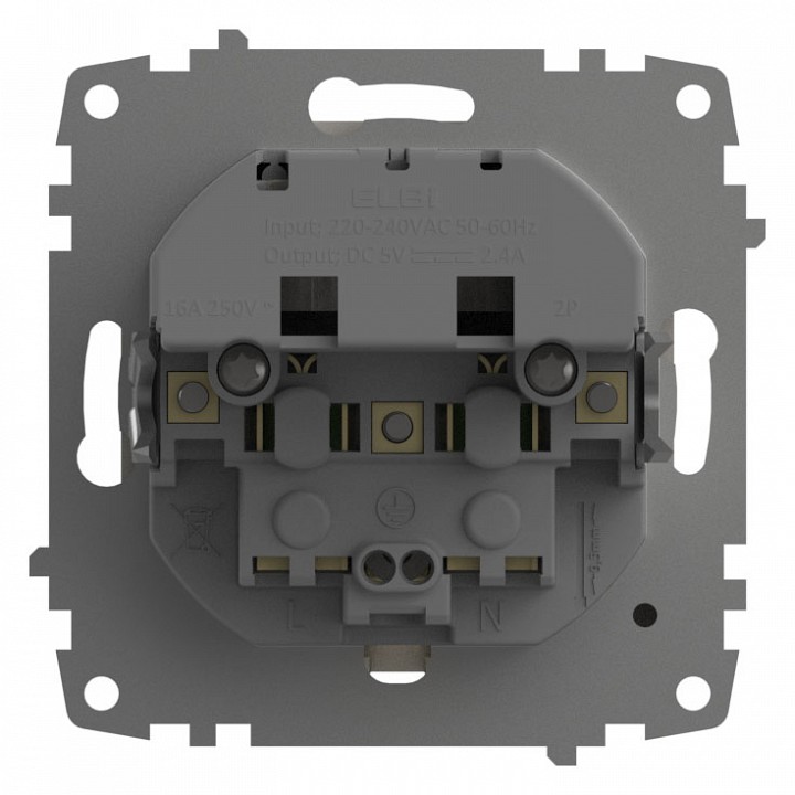 Розетка с заземлением и со шторкой и 2хUSB type A, без рамки Elbi Eleсtriс Zena Vega 609-010200-317