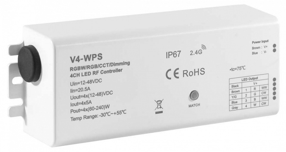 Контроллер-регулятор цвета RGBW ELFLED  ELFLED-Contr V4-WPS