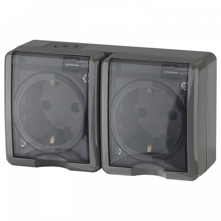 Розетка двойная с заземлением с крышкой Эра Эра Эксперт 11-2403-03