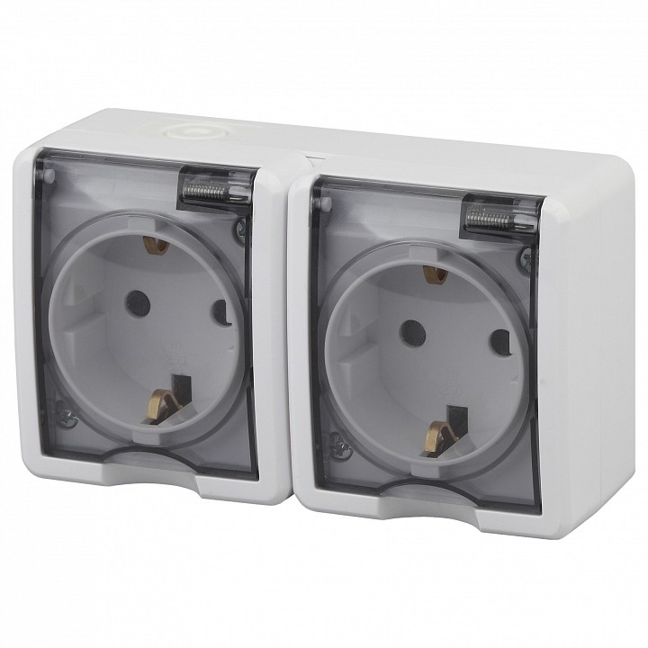 Розетка двойная с заземлением и со шторками, с крышкой Эра Эра Эксперт 11-2404-01
