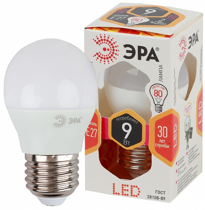 Лампа светодиодная Эра Стандарт LED P45-9W-827-E27