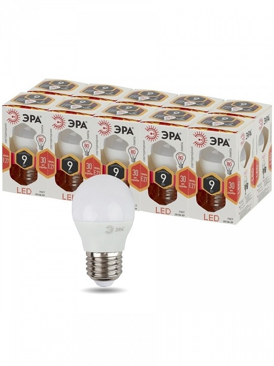 Лампа светодиодная Эра Стандарт LED P45-9W-827-E27