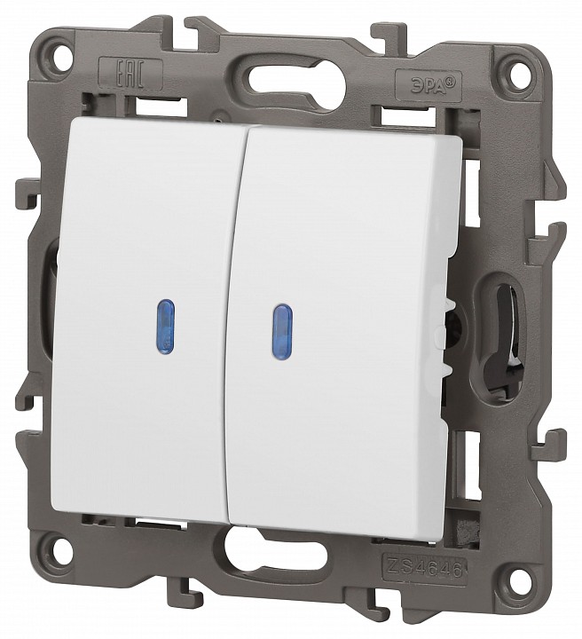 Выключатель двухклавишный с подсветкой без рамки Эра Эра Elegance 14-1105-01