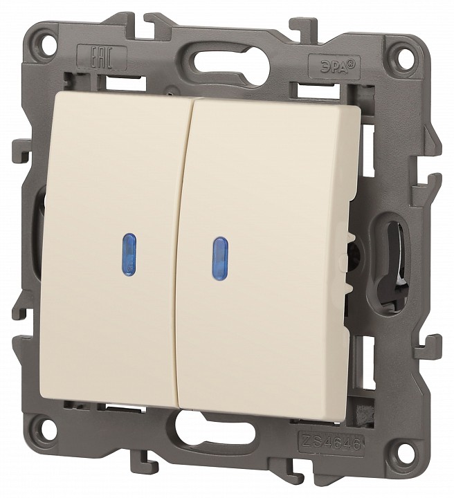 Выключатель двухклавишный с подсветкой без рамки Эра Эра Elegance 14-1105-02