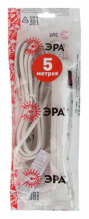Сетевой фильтр ЭРА U-4s-5m-2x1 4 розетки 5 м Б0044054