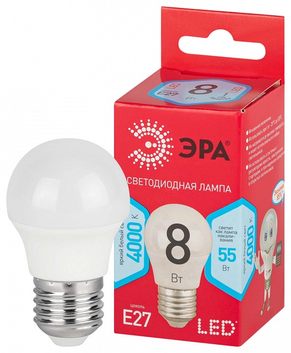 Лампа светодиодная Эра  LED P45-8W-840-E27 R