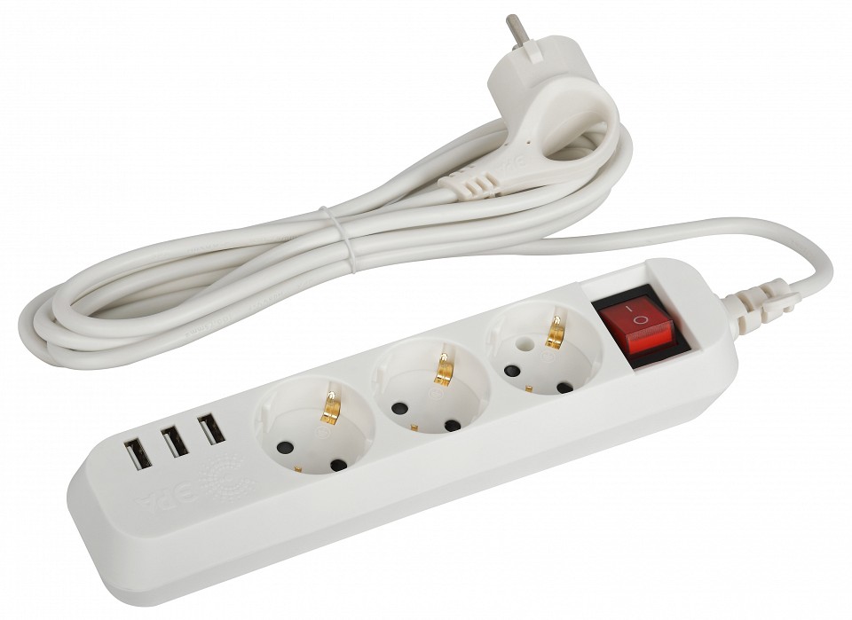 Удлинитель с выключателем Эра  U-3es-1,5m-USB