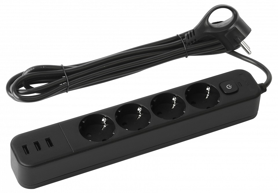Удлинитель с выключателем ЭРА USF-4es-3m-3xUSBA-B 4 розетки 3 м 3xUSB-A черный USF-4es-3m-3xUSBA-B