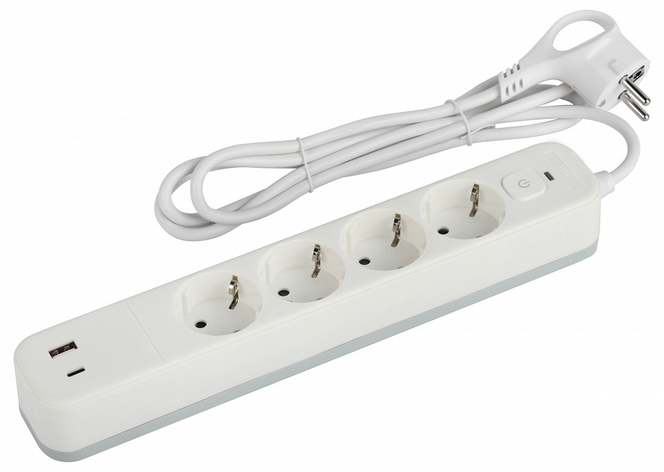Удлинитель с выключателем ЭРА USF-4es-1,5m-2xUSBAC-W 4 розетки 1.5 м USB-A+C белый USF-4es-1,5m-2xUSBAC-W