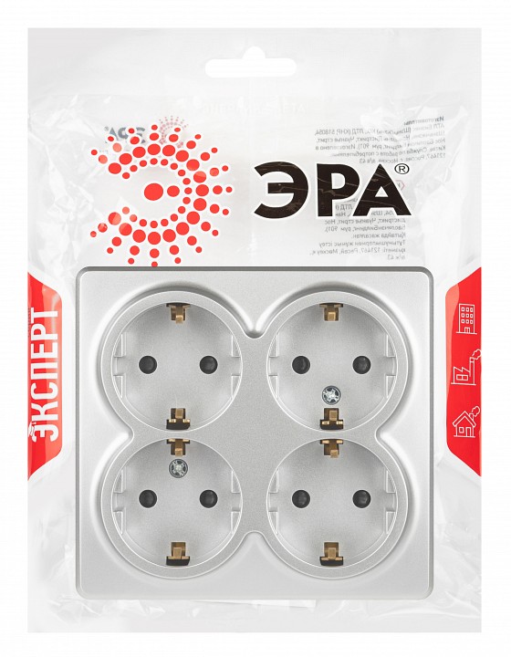 Розетка четверная с заземлением и со шторками Эра Эра Эксперт 11-2211-03