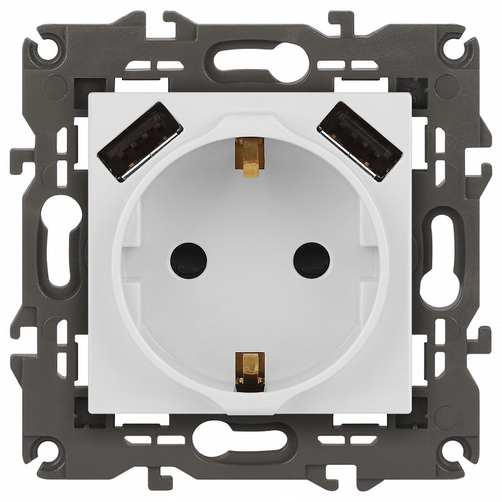 Розетка с заземлением и со шторкой и 2хUSB, без рамки Эра Эра Elegance 14-4109-01М