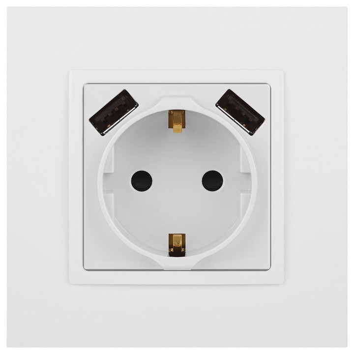 Розетка с заземлением и со шторкой и 2хUSB, без рамки Эра Эра Elegance 14-4109-01М