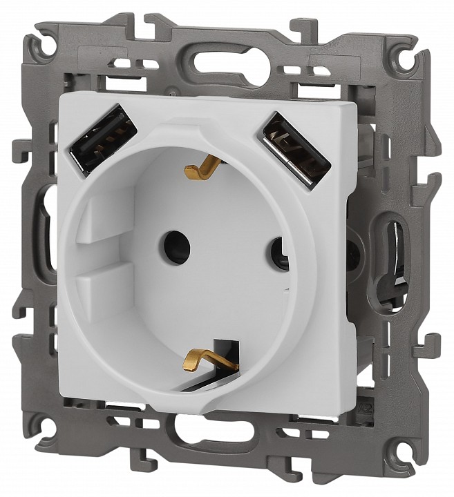 Розетка с заземлением и со шторкой и 2хUSB, без рамки Эра Эра Elegance 14-4109-01М