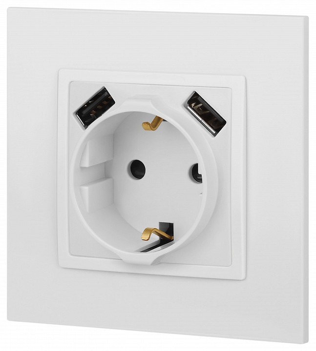 Розетка с заземлением и со шторкой и 2хUSB, без рамки Эра Эра Elegance 14-4109-01М