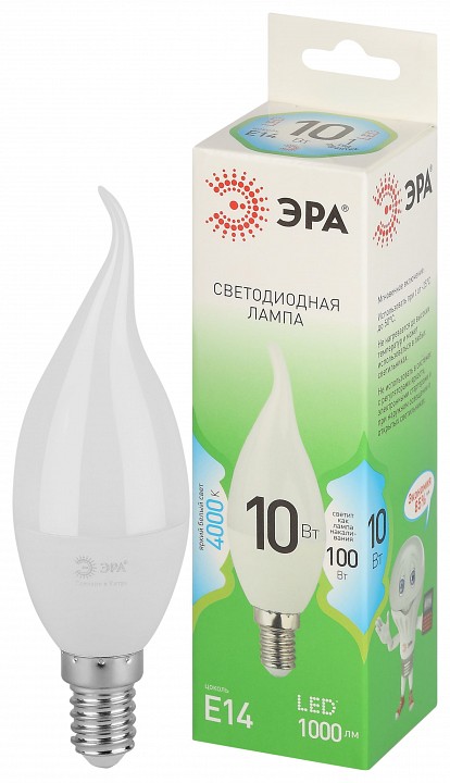 Лампа светодиодная ЭРА Green Line Свеча на ветру BXS 10 Вт E14 4000 К LED BXS-10W-840-E14 GL