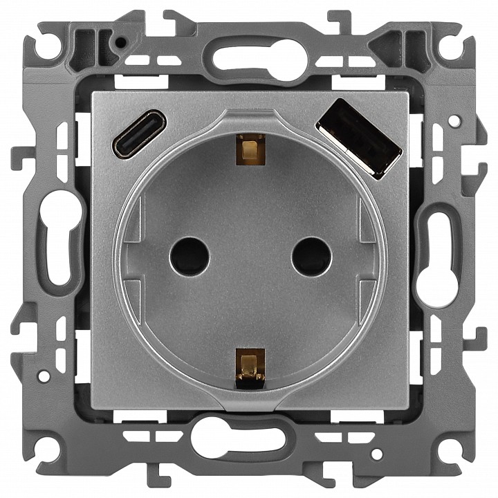 Розетка с заземлением и со шторкой и 2хUSB, без рамки Эра Эра 12 12-4108-03