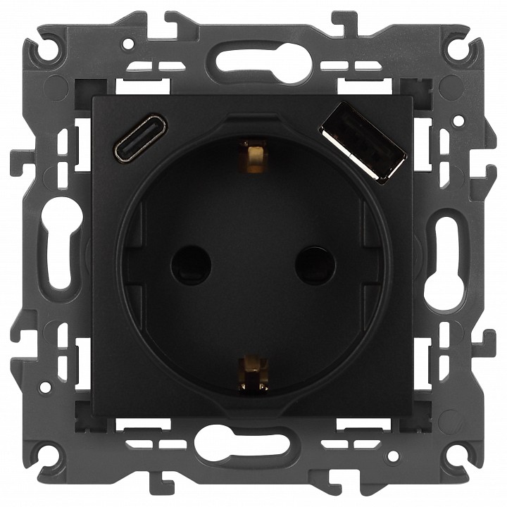 Розетка с заземлением и со шторкой и 2хUSB, без рамки Эра Эра Elegance 14-4108-05