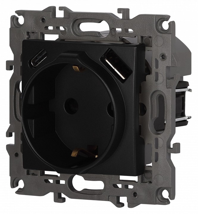 Розетка с заземлением и со шторкой и 2хUSB, без рамки Эра Эра Elegance 14-4108-05