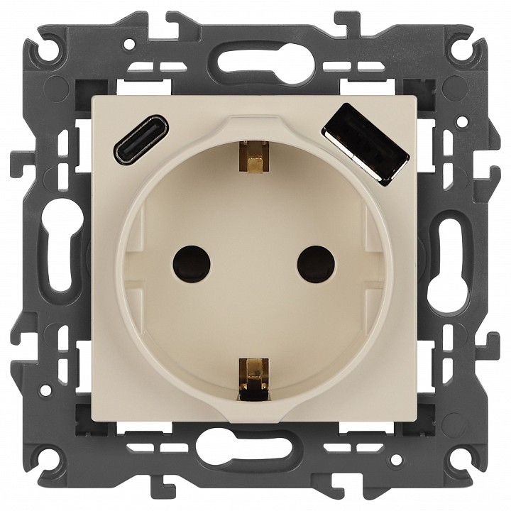 Розетка с заземлением и со шторкой и 2хUSB, без рамки Эра Эра Elegance 14-4108-02