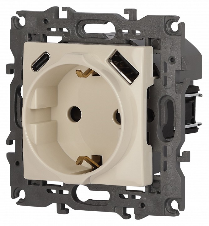 Розетка с заземлением и со шторкой и 2хUSB, без рамки Эра Эра Elegance 14-4108-02