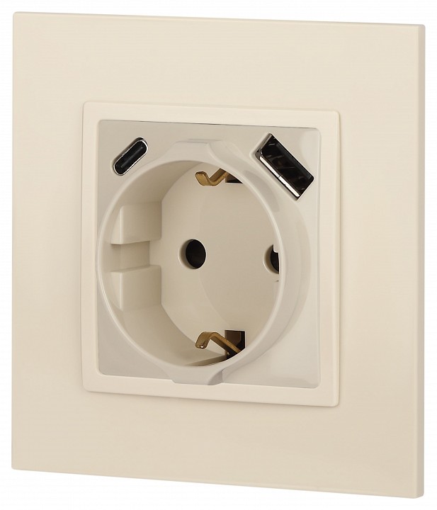 Розетка с заземлением и со шторкой и 2хUSB, без рамки Эра Эра Elegance 14-4108-02