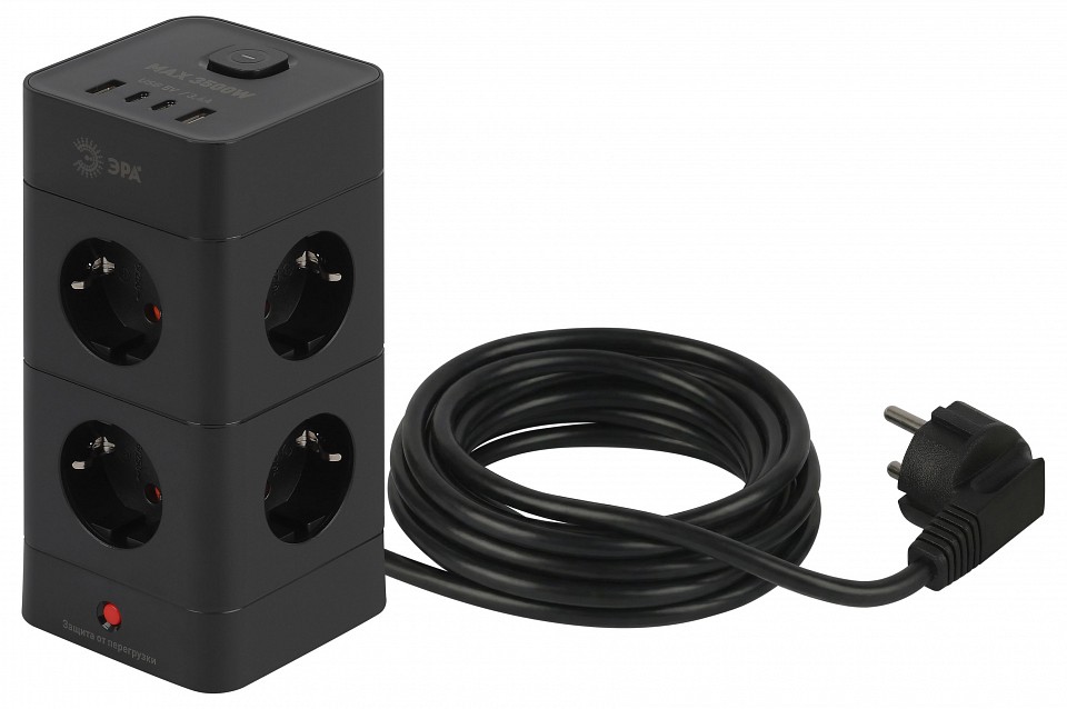 Сетевой фильтр Эра  TWR-8es-1,5m-4USB-B