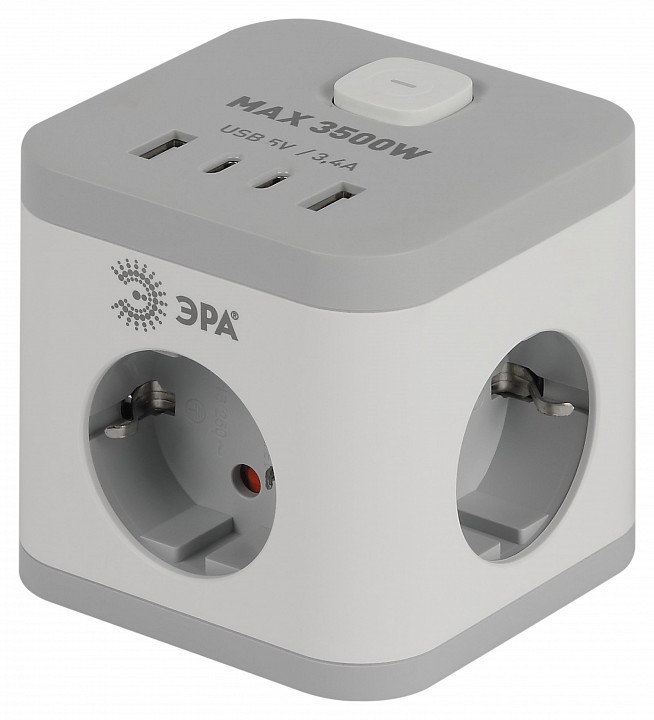 Удлинитель с выключателем Эра  CUBE-3es-1,5m-4USB-W