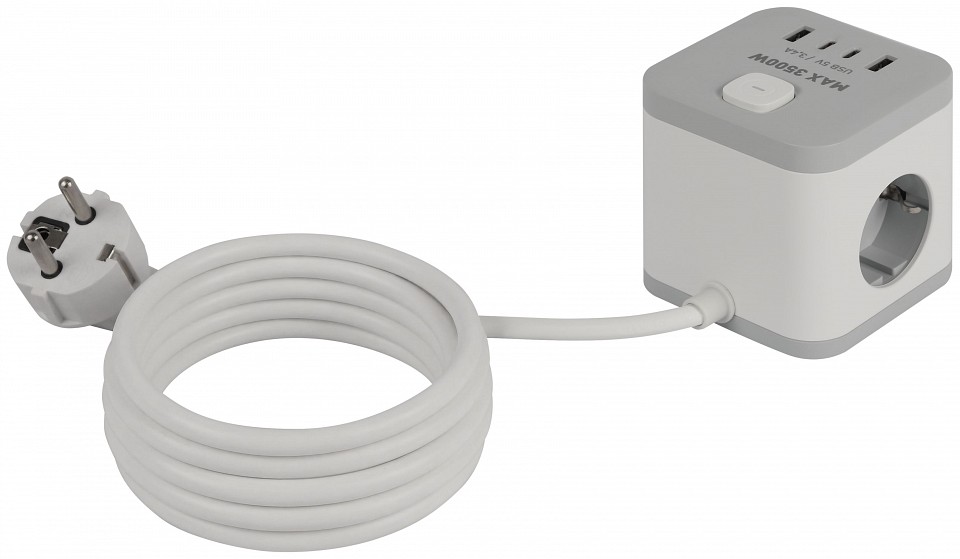 Удлинитель с выключателем Эра  CUBE-3es-1,5m-4USB-W
