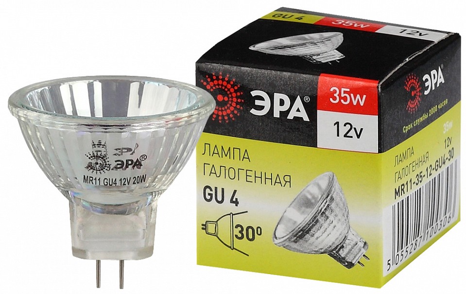 Лампа галогеновая Эра  GU4-MR11-35W-12V-30CL
