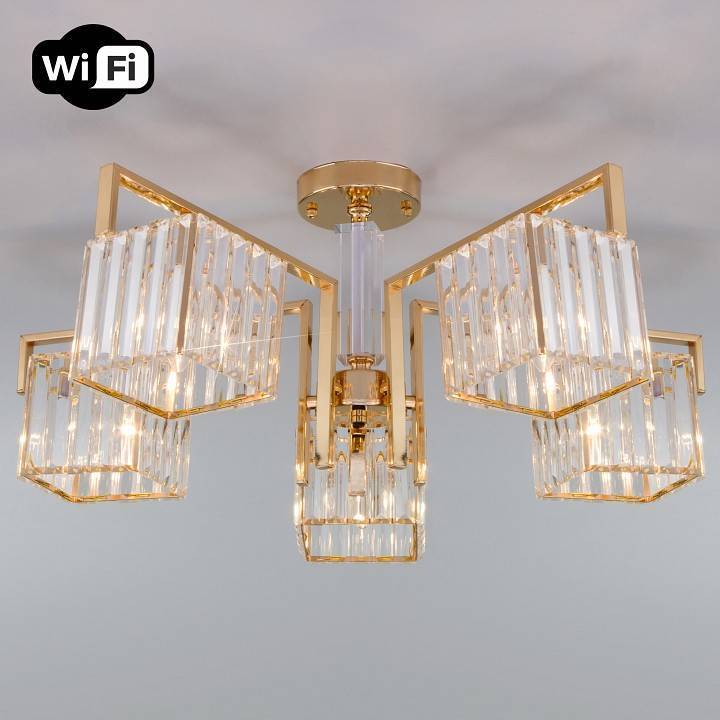 Люстра на штанге Eurosvet April 10126/5 золото/прозрачный хрусталь Strotskis Smart 10126/5