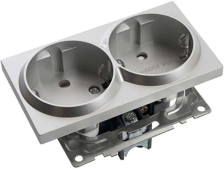 Розетка двойная с заземлением и с шторками, без рамки Stekker Катрин 39584