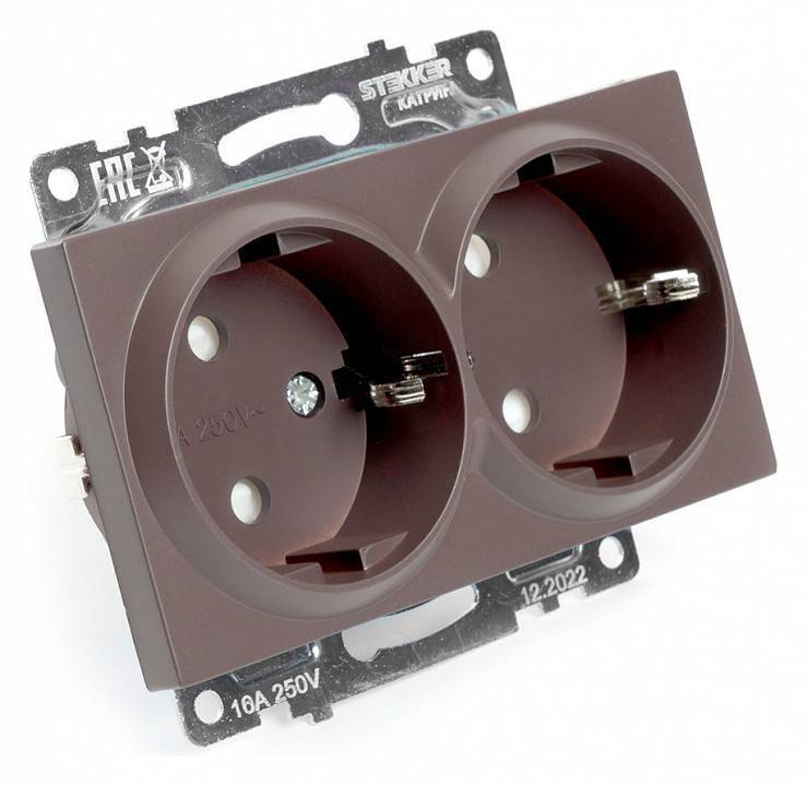 Розетка двойная с заземлением и с шторками, без рамки Stekker Катрин 49030